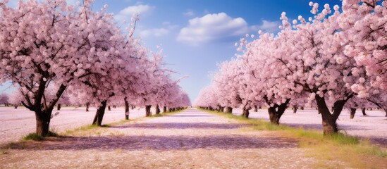 Naklejka premium The spring blooming of fruit trees cherry. Creative banner. Copyspace image