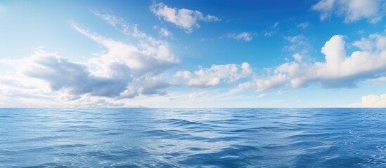 Obraz premium Beautiful seascape view with blue cloudy sky. Creative banner. Copyspace image
