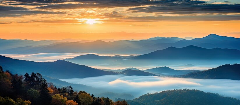 Hiking on the Blue Ridge Parkway. Creative banner. Copyspace image