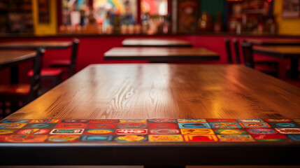 empty wooden tabletop with blur background