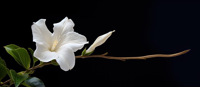 One white flower of devils trumpet bush. Creative banner. Copyspace image