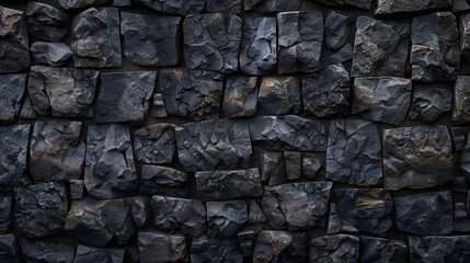 Dungeon stone wall of ancient castle or fortress with weathered and cracked bricks in close up view.  Century historical rock black stonewall background closeup view wallpaper 