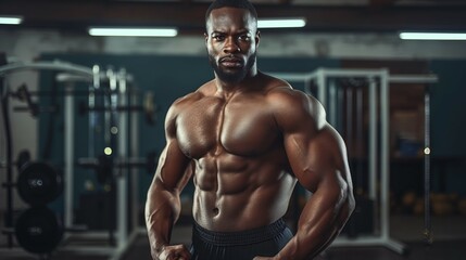 Muscular man flexing in a gym showcasing strength and fitness