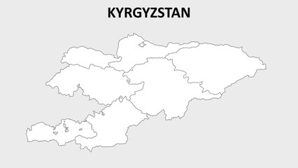 Kyrgyzstan Map. Outline state map of KYRGYZSTAN. Political map of KYRGYZSTAN with a black and white design.