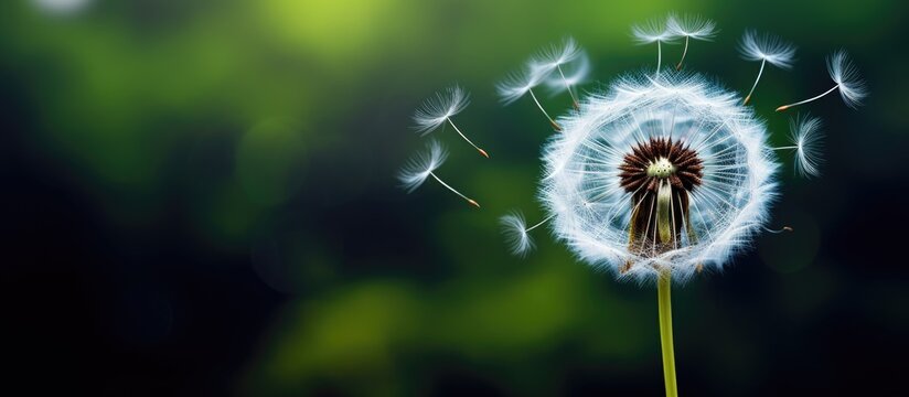 Abstract macro photo of dendelion on a dark background. Creative banner. Copyspace image