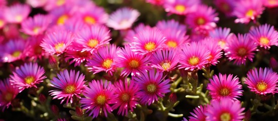 Delosperma Desert Jewel Series Ruby Ice Plant flowering in summer. Creative banner. Copyspace image