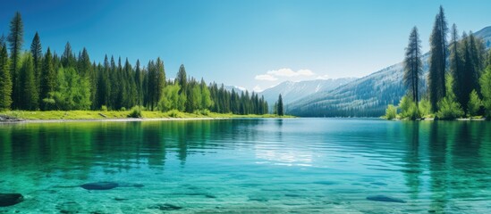 Turquoise Lake in Summer Landscape. Creative banner. Copyspace image