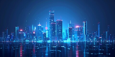 Obraz premium Futuristic blue Urban Landscape with Advanced Smart City Technology, abstract graphic, banner design, brochure, pattern design, web, background template