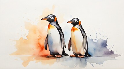 watercolor painting of group pinguins 