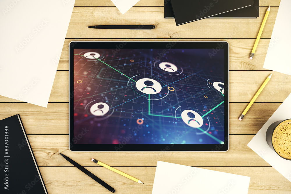 Leinwandbilder modern digital tablet display with social network media concept. top view. 3d rendering