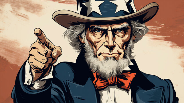 Patriotic Cartoon Uncle Sam Points Towards A Bright Future On Fourth Of July