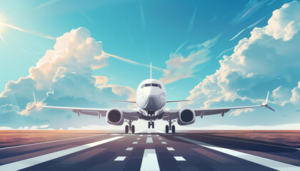 White plane off the ground take off. vector illustration