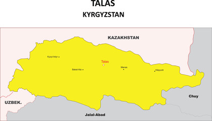 Fototapeta premium TALAS CITY Map. Major city map of TALAS CITY. Political map of TALAS CITY with country capital.