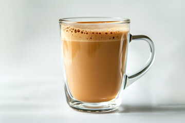 Tea with milk or popularly known as Teh Tarik on white background.