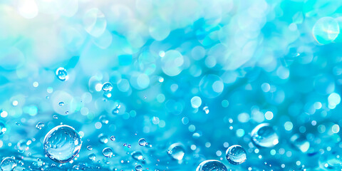 Abstract Background with Water Droplets and Bokeh Effect in Blue Tones, Perfect for Nature and Freshness Themes
