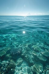 Fototapeta premium Artistic shot of a clear, blue ocean with a thriving coral reef