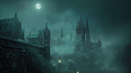 mysterious castle at night