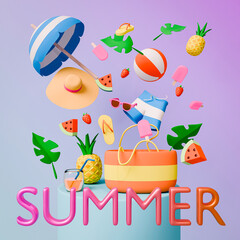 summer 3d elements. Beach concept