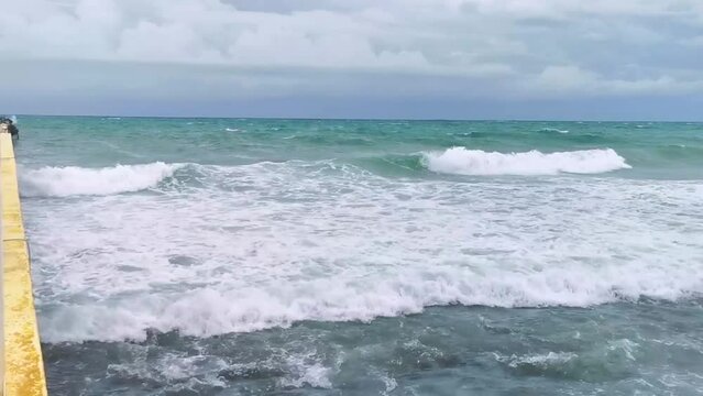 Hurricane Playa del Carmen beach Mexico extremely high tsunami waves.