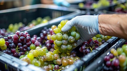 Fresh Grapes Sorting Process in Natural Light Generative AI