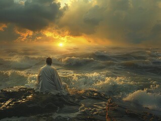 Obraz premium Zen moment of meditation brought him peace amidst the storm of life
