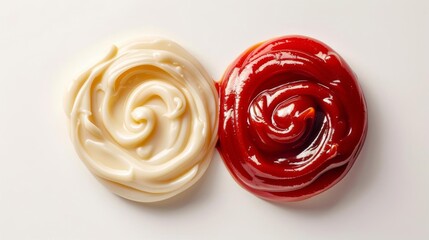 Mayonnaise and ketchup arranged in a yingyang design
