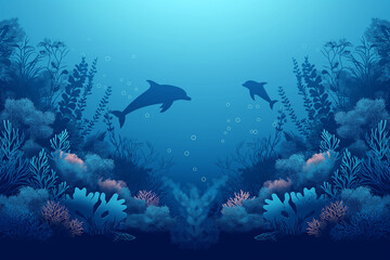 Fototapeta premium “Heart of the Ocean: A Serene Underwater World Teeming with Marine Life”