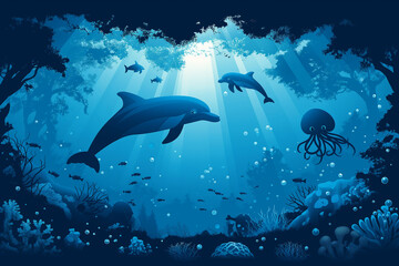 Obraz premium “Heart of the Ocean: A Serene Underwater World Teeming with Marine Life”