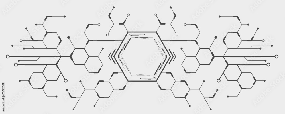 Poster sci fi hud dashboard of hexagons with circuit board on white background. futuristic pattern for gui 