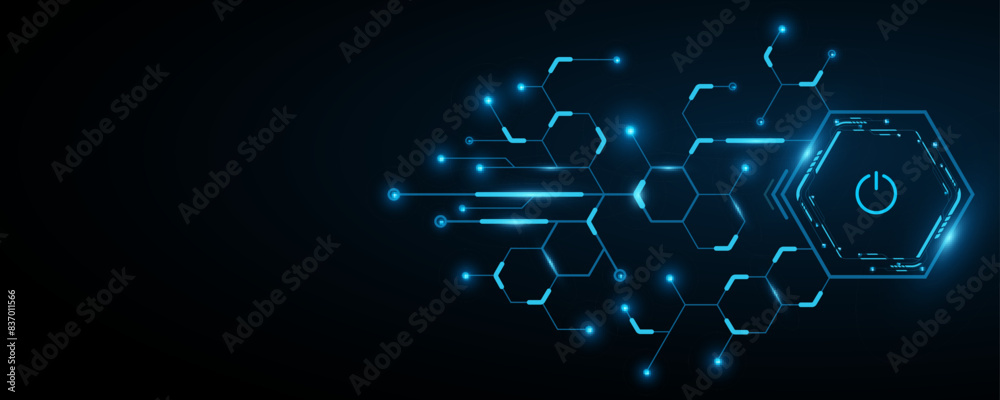 Poster sci fi hud dashboard of hexagons with glowing circuit board. futuristic user interface. gui and ui d