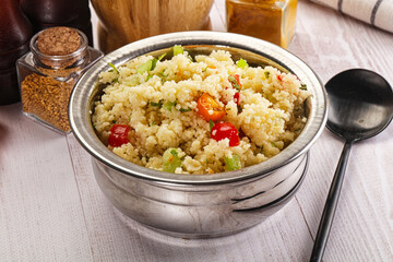 Vegan cuisine couscous with vegetables
