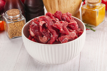 Raw beef meat - sliced strips