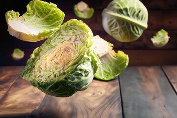 Obraz premium cabbages on wooden table