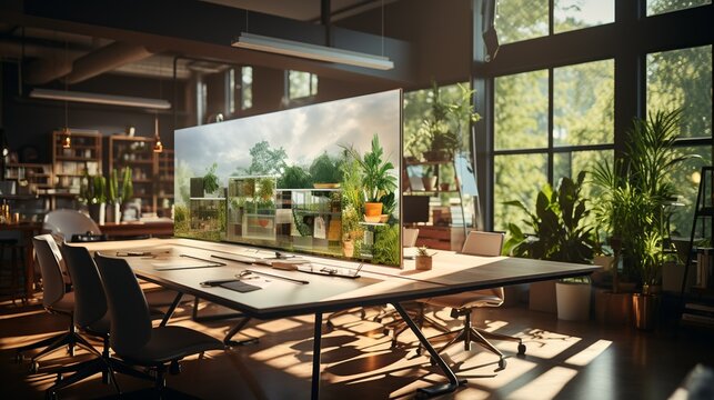 A group of coworkers brainstorming ideas in a modern office space, collaborating on a whiteboard and sharing insights to solve creative challenges, fostering teamwork and innovation. Minimal and