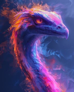 Vivid digital art portrait of a colorful Skinwalker in motion against a dark void, exuding mystical energy with vibrant neon and earth tones.