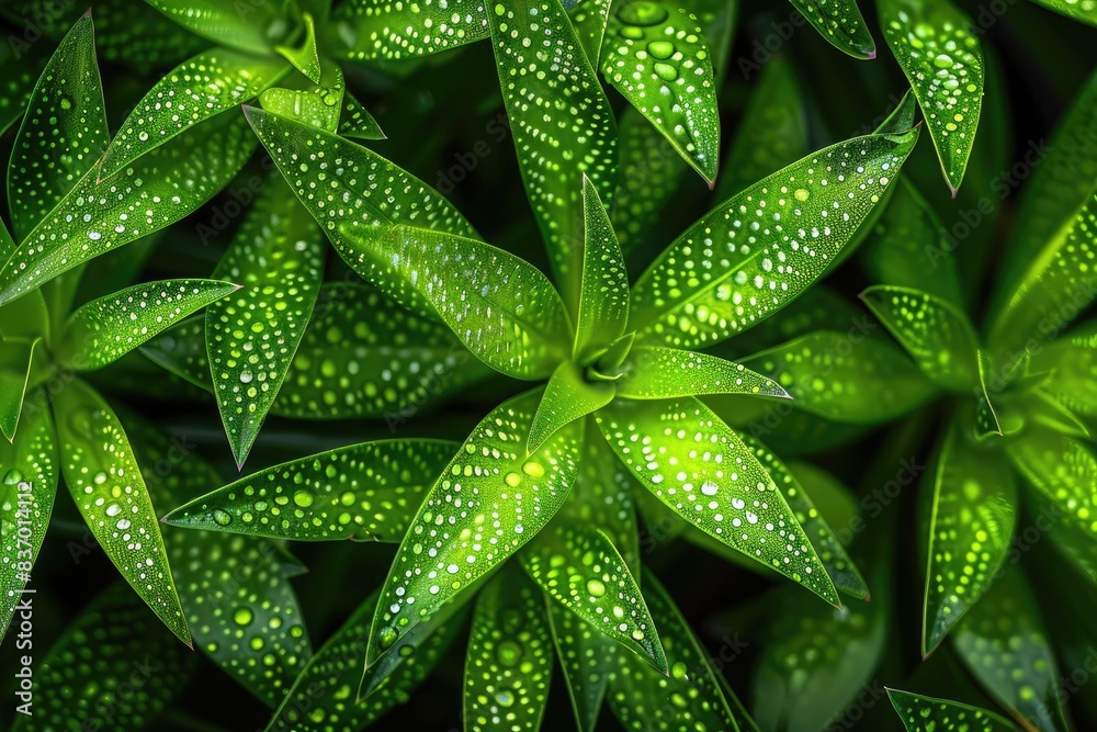 Aufkleber close-up of lush green succulent leaves with white speckles, creating a striking and vibrant natural