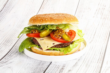 Homemade burger with beef cutlet