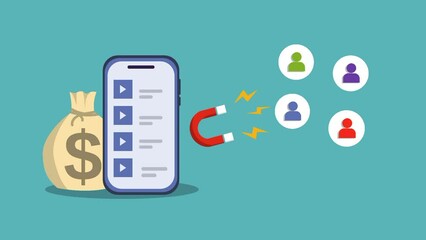 Business animation with the concept of attracting viewers to make money