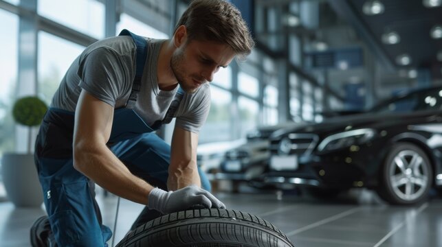 The mechanic with tire