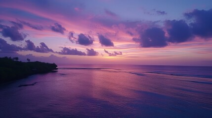 Sunrise with gentle clouds and warm delicate flowers