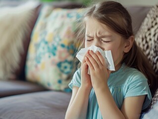 Girl blowing her nose