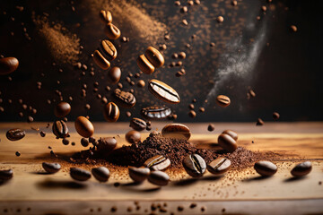 coffee beans on a  wooden table