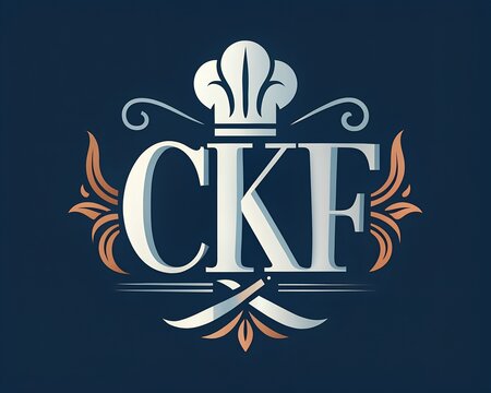 CKF stylized white font decorative crown chef logo design dark blue background