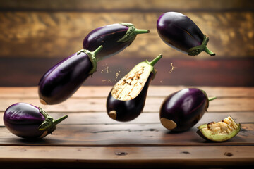 eggplants on wooden table