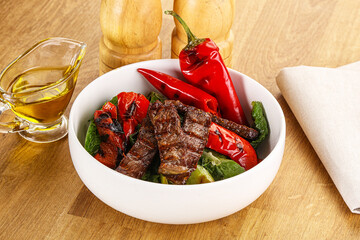 Salad with grilled beef steak