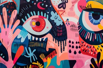 Vibrant Abstract Art: Colorful Eyes and Patterns, emotional, imagination 