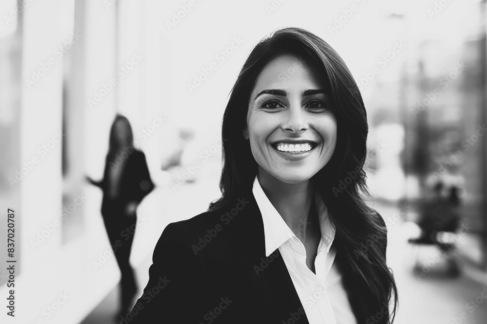 Sticker businesswoman smiling to camera