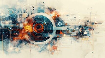 An abstract painting of circuitry, with bright colors and a sense of movement. The painting is full of energy and excitement, and it seems to capture the essence of the modern world.