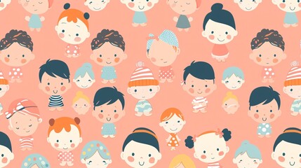 seamless wallpaper featuring charming many baby illustrations adorned with cute ornaments