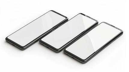 three black smartphones on a white background. 